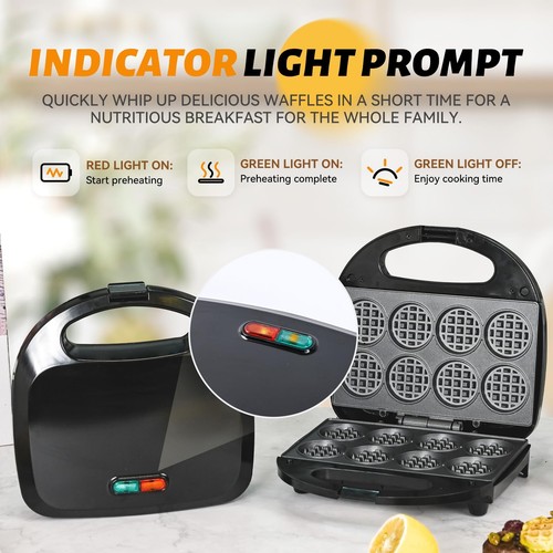 Waffle Maker, Mini Waffle Maker Machine Nonstick with Quick Heat-Up Make 8 pc... - Afbeelding 4 van 6