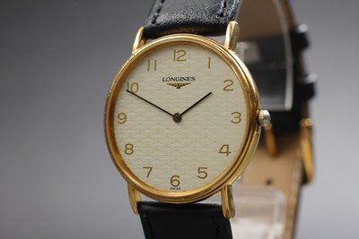Vintage 1990 Longines L4.636.2 Gold Plated Quartz White Guilloche Dial Near Mint