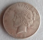Peace Silver Dollar Coin 1922 Mintmark: S
