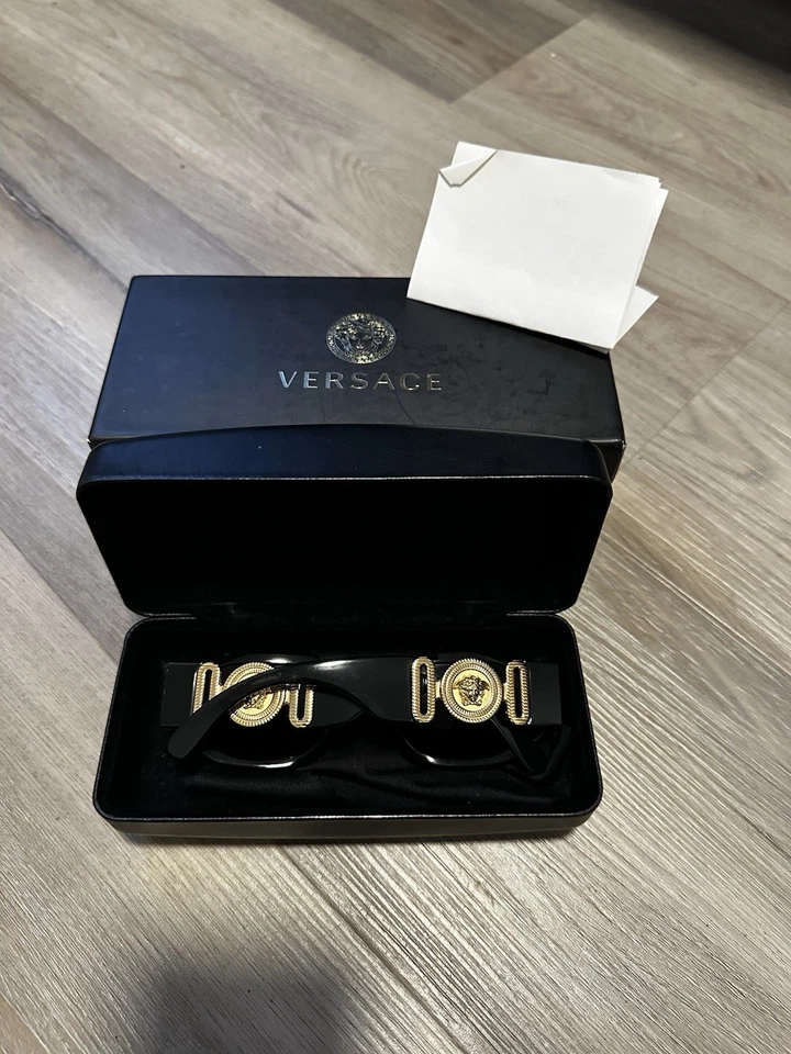 Versace Biggie Sunglasses Black & Gold VE4361 Medusa Vintage Style Pre-Owned - Image 2 of 4