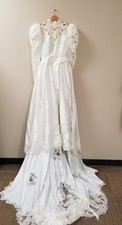 Vtg San-Martin White Cut Out Beaded Long Sleeve Floral Wedding Dress Gown Sz 10