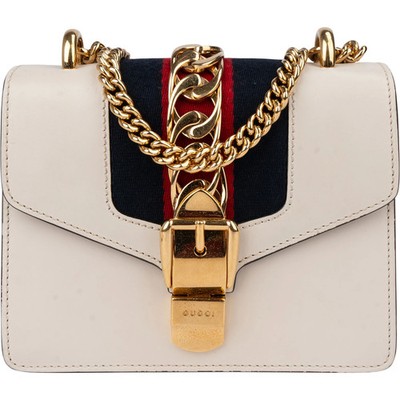 Gucci White Leather Sylvie Crossbody Bag Tasche