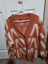 Womens M Brown/Cream Geometric Chunky Knit Bu...