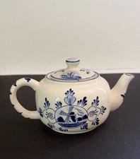 Teapot Nobel Ball Blue Delft And Windmill Pattern Blue And White Vintage