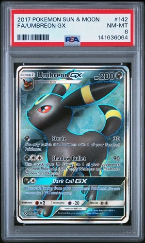 2017 POKEMON SUN & MOON #142 FULL ART/UMBREON GX PSA 8
