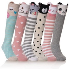 Girls Knee High Socks Kids Crazy Fun Gift Cute Animal Patterns Cotton Long So...