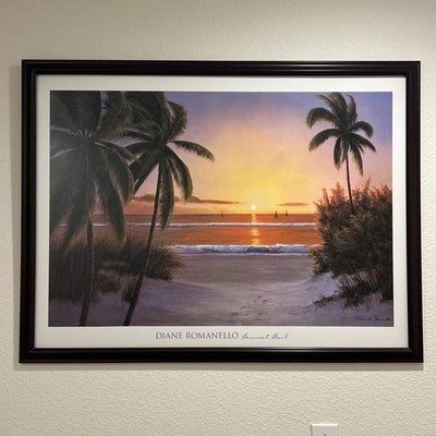 Framed SUNSET SAIL DIANE ROMANELLO TROPICAL BEACH Museum Glass Spaced 31x41