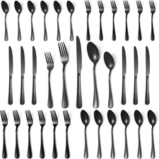 30 Pcs Black Silverware Set for 6, Mirror Polished Flatware Set Stainless Ste...