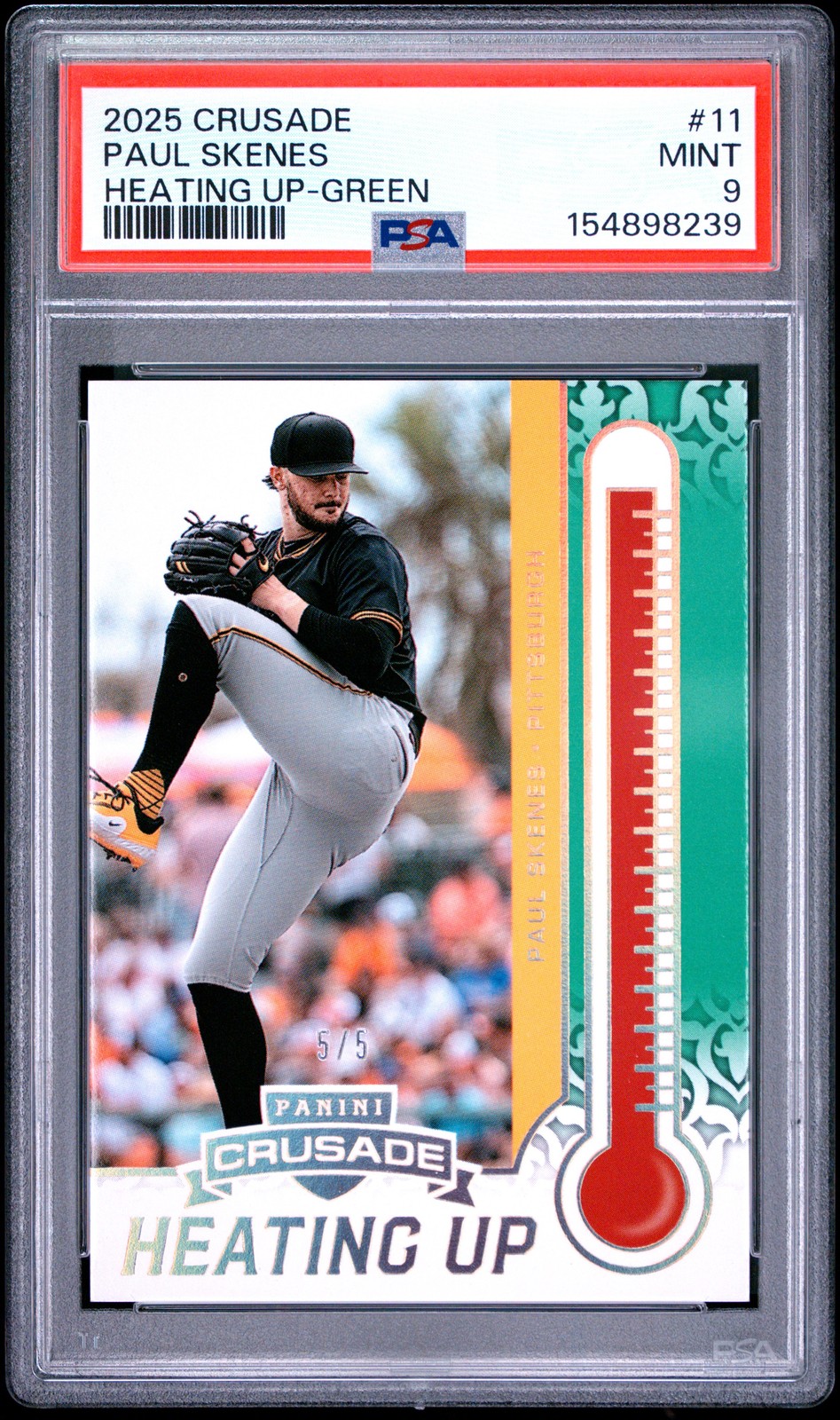 2025 PANINI CRUSADE HEATING UP GREEN #11 PAUL SKENES 5/5 PSA 9