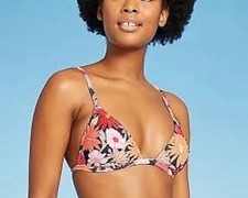 Wild Fable Ribbed Floral Multi Triangle Bralette Bikini Top NWT XS