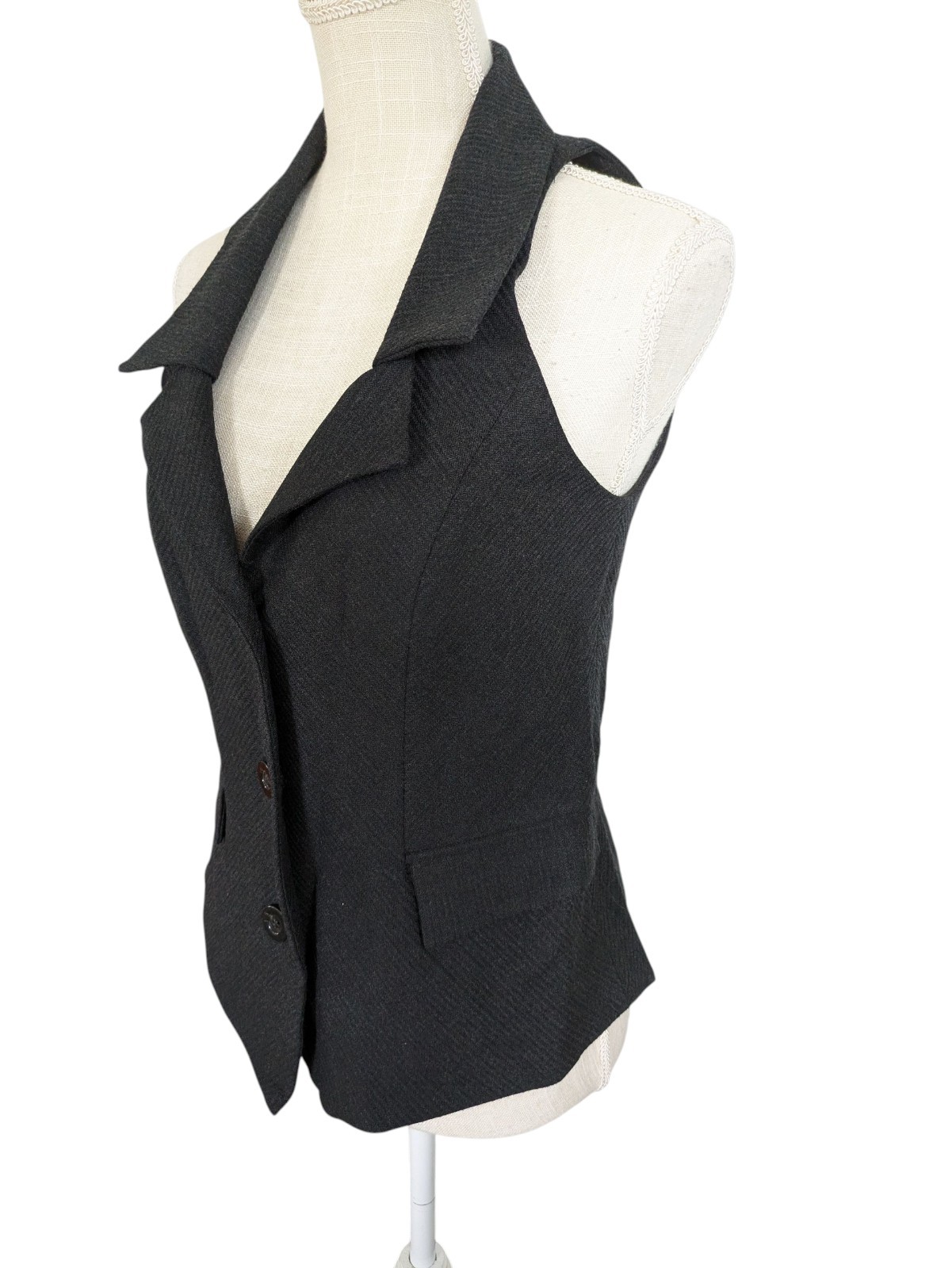 Diane Von Furstenberg Womens Wool Buttoned Vest Dark Charcoal Gray Size S  *