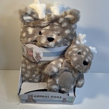 Little Miracles Hooded Baby Blanket Plush Reindeer Moose Animal Hugs 30"x36"