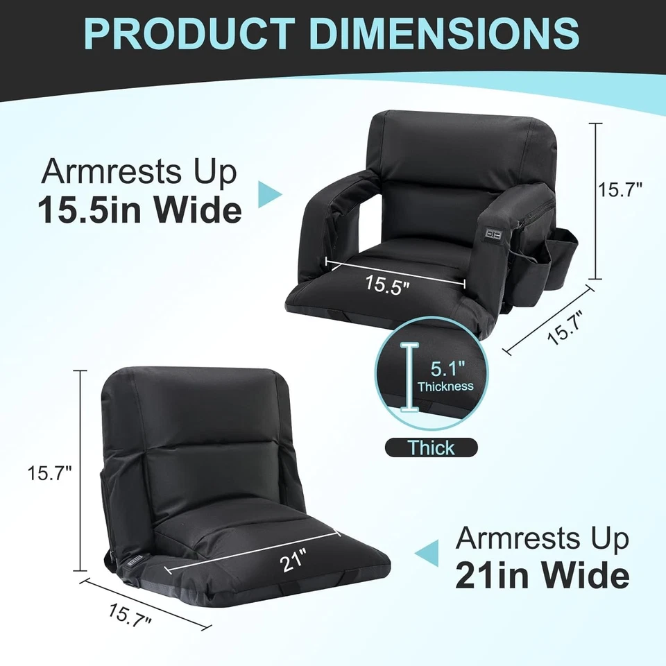 NAIZEA Wide Heated Stadium Seat for Bleachers w/Back Support 5" T Cushion Seats - Image 4 of 4