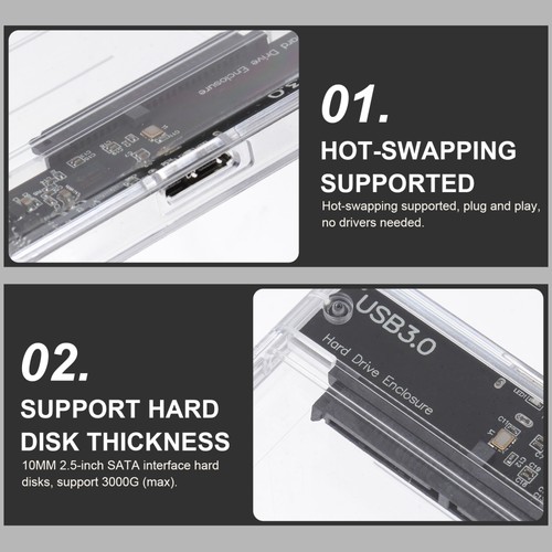 Boîtier Transparent USB3.0 vers SSD de 2,5 pouces, sans outil, 5 supports - Zdjęcie 4 z 12