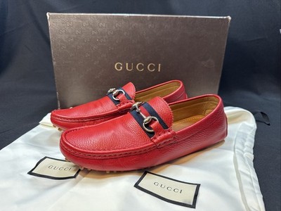 Gucci Red Leather Silver Bit Driving Shoes Loafers Men's 6.5 D EXCELLENT