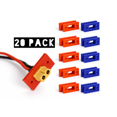 20pc XT60 Mounting Bracket Kit - 10x Red + 10x Blue 3D Printed PLA Screw-Mount