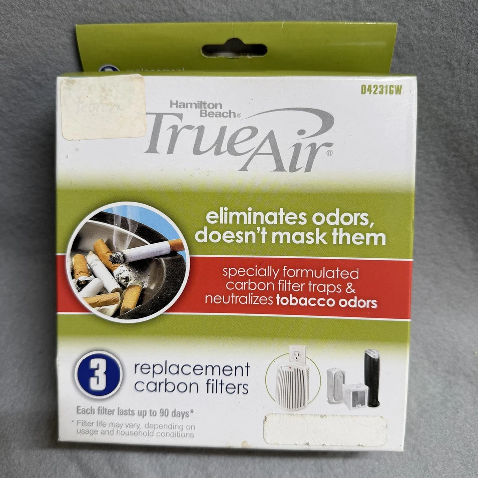 Paquete de 3 filtros de carbono de repuesto Hamilton Beach TrueAir olor a tabaco D4231GW Foto 3 de 3