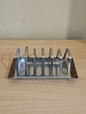  Vintage Toast Rack 6 Slice Stainless Steel Wood Handles Kitchenalia Toastrack