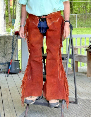 Vintage Brown Suede Leather Western Chaps Full Fringed Equestrian Riding