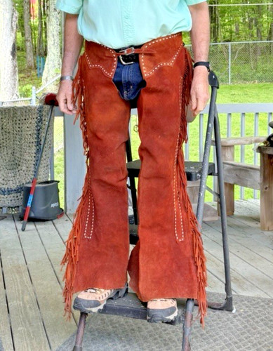 Vintage Brown Suede Leather Western Chaps Full Fringed Equestrian Riding