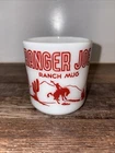 VINTAGE RANGER JOE RANCH CHILD'S MUG - MILK GLASS & RED - HAZEL ATLAS