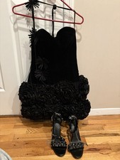 Black Strapless Ruffle Short Ball Gown Dress Sweetheart Neckline 85/70