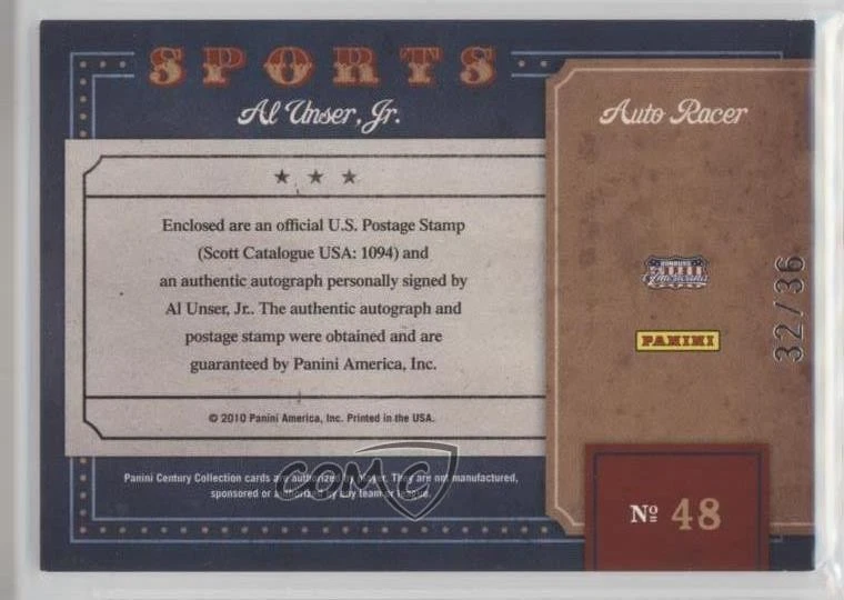 2010 Panini Century Collection Version 1 Signatures /36 Al Unser Jr #48 Auto - Image 2 of 2