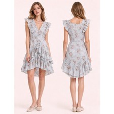 LoveShackFancy India Blue Floral Lace Ruffle Mini Dress XS