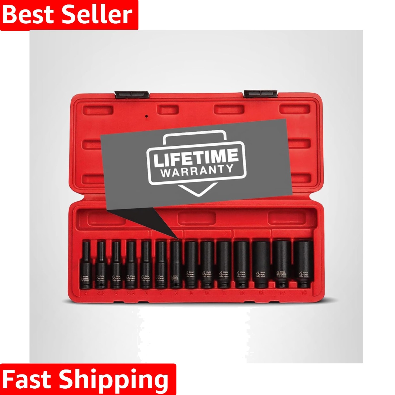 1831, 1/4 Inch Drive Deep Magnetic Impact Socket Set, 14-Piece, Metric, 4mm -...