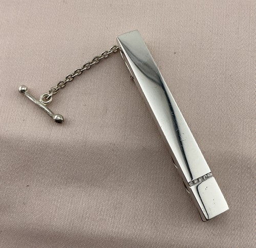 Sterling Silver Men’s Tie Bar With Safety Chain. - Picture 1 of 4