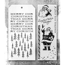 Tim Holtz Stamps Stencil JOLLY HOLIDAY THMM189 Mixed Media