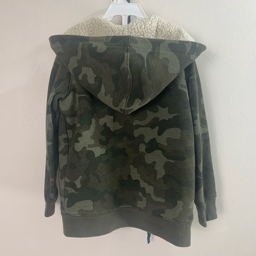 Lands' End Size S (4) Boys Sherpa Lined Full Zip Hooded Jacket Green Camo Print - Picture 6 of 8