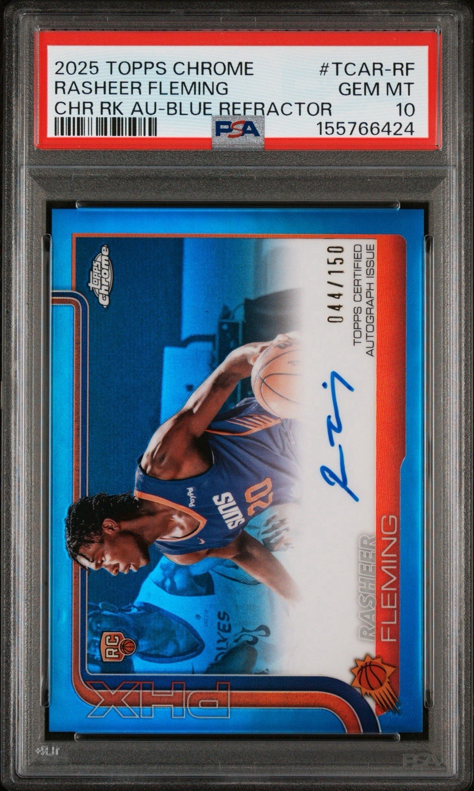 2025 Rasheer Fleming Topps Chrome Blue Auto /150 Refractor Rookie PSA 10 POP 1
