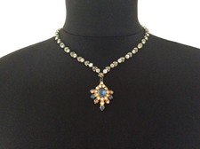 Vintage Blue Saphire and Diamond Gems Necklace Pendant