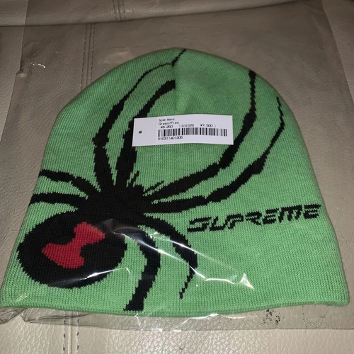Supreme SPYDER Chapeau Tricoté Bonnet Vert Logo Homme Accessoire U3708