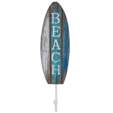 Wood Surfbard Shape Wall Hook Beach Nautical Decor