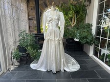 Vintage 1940s Ivory Satin Wedding Dress with Long Train