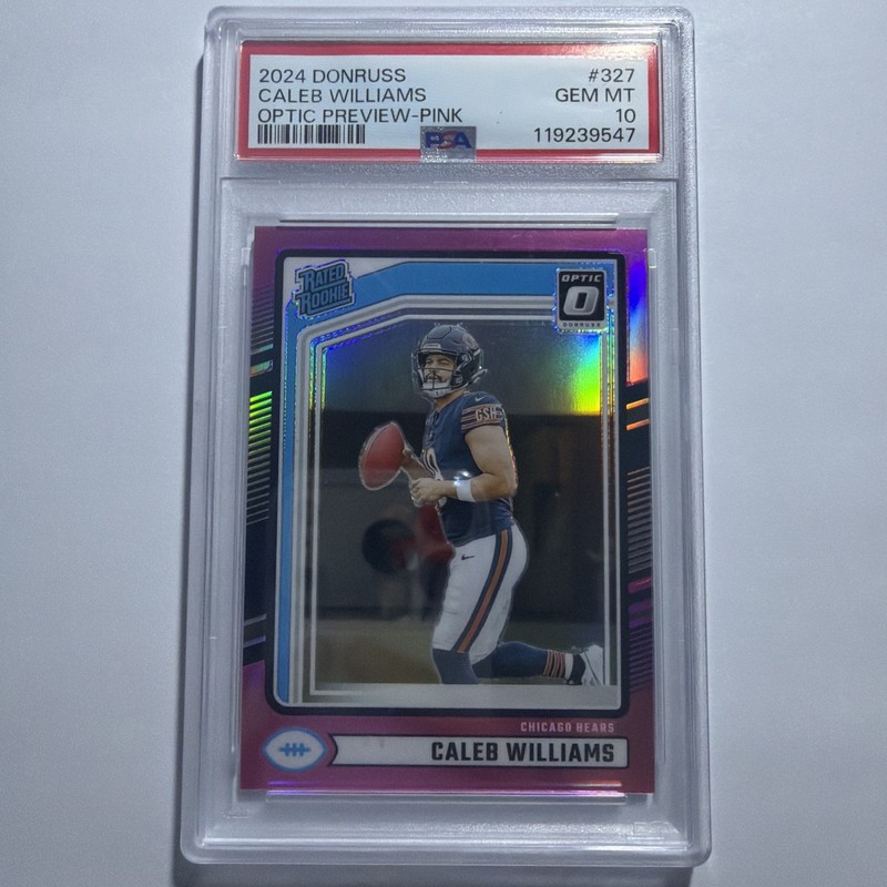 Panini 2024 Donruss Caleb Williams Rated Rookie Optic Preview Pink #327 PSA 10