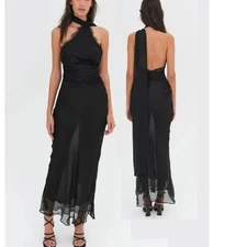 NWT FOR LOVE AND LEMONS ANGELA BLACK SILK CHIFFON MAXI DRESS SIZE S