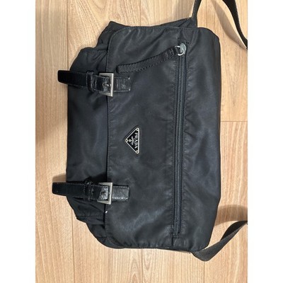 Prada Black Nylon Messenger Bag Crossbody Vela Buckle Flap Logo