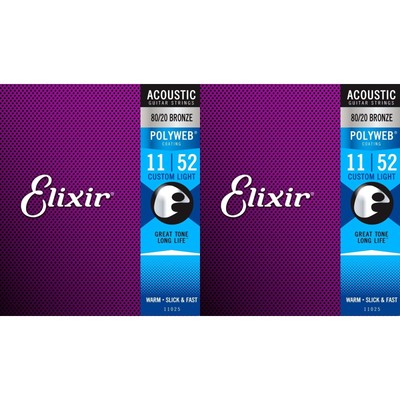 Elixir Strings 11025 Polyweb 80/20 Bronze Acoustic Guitar Strings - .011-.052