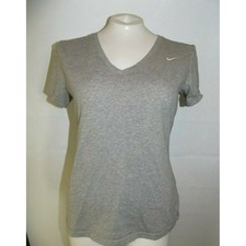 Nike Womens Dri-FIT V-Neck Slim Fit Short Sleeve T-Shirt Heather Gray Size M