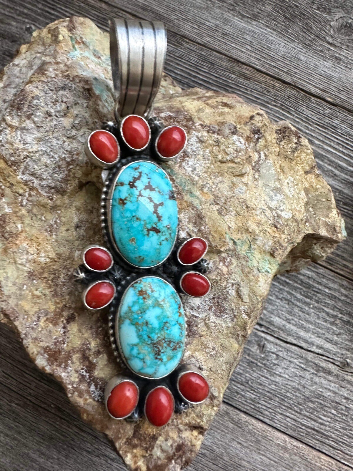 Unique Vintage Native American Zuni Coral Sterling Silver Rainbow Man Necklace Harlan Coonsis Unique Vintage Native American Zuni Coral Sterling Silver Rainbow Man Necklace Harlan Coonsis