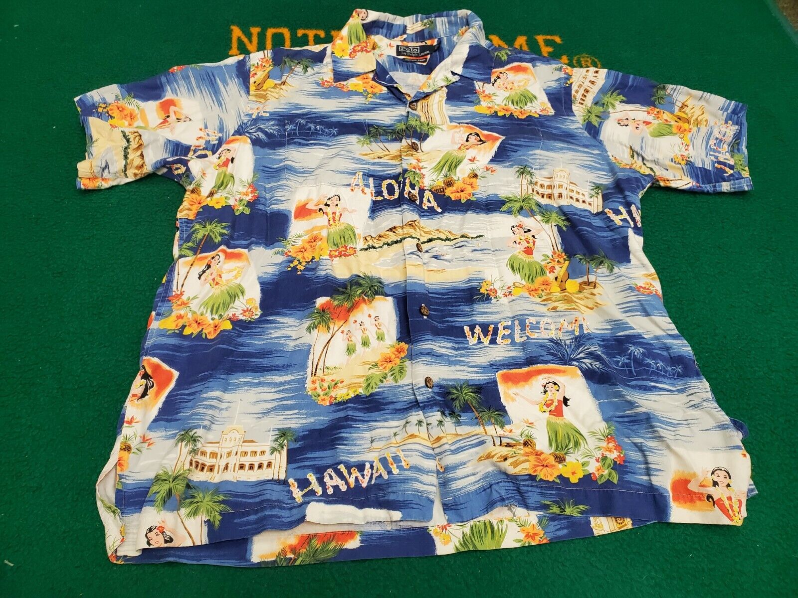 Vintage Polo Ralph Lauren Blue Hawaii Vintage Camp Button Up Shirt L “Aloha”