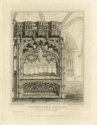 Antiker Druck - Innenraum der Tewkesbury Kirche in Gloucestershire - Neale - Bosley - 1825