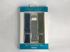 WITHit -Strap Band Kit for Fitbit Versa 3-Pack - Silver/Olive/Navy