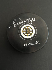 ED WESTFALL AUTOGRAPHED PUCK W/ '70-72  SC'  INSC.  J.S.A. AUTHENTICATED