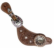Showman Floral Tooled Leather Spur Straps w/ "Rodeo" Concho and Buckle FREE SHIP