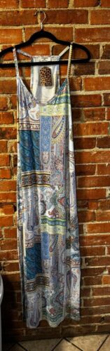 Zenana Women’s V-Neck Maxi Dress Casual Patchwork Print Bohemian Blue Paisley 1X