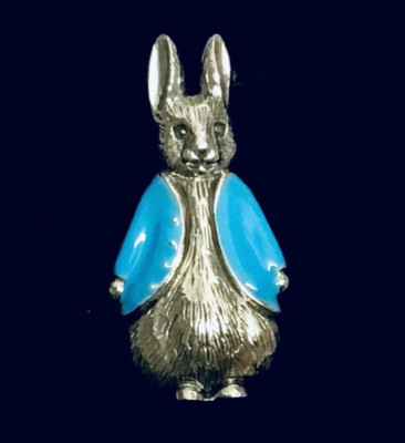 Sterling Silber blaue Beatrix Potter Peter Hase Osterhase Anstecknadel Brosche